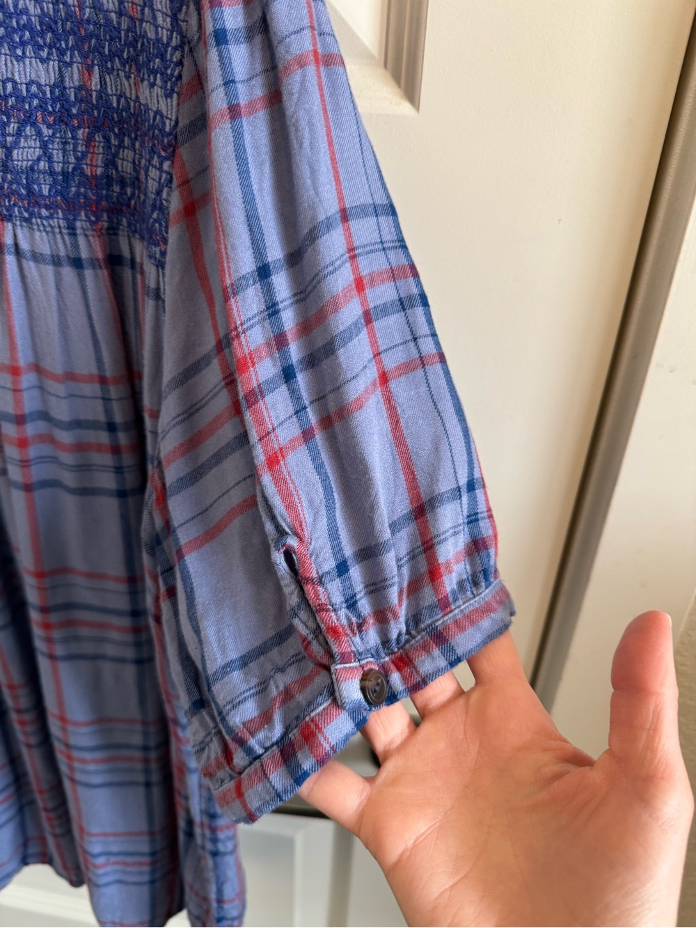 Maeve By Anthropologie Smocked Plaid Button Down Top - Picture 5 of 10